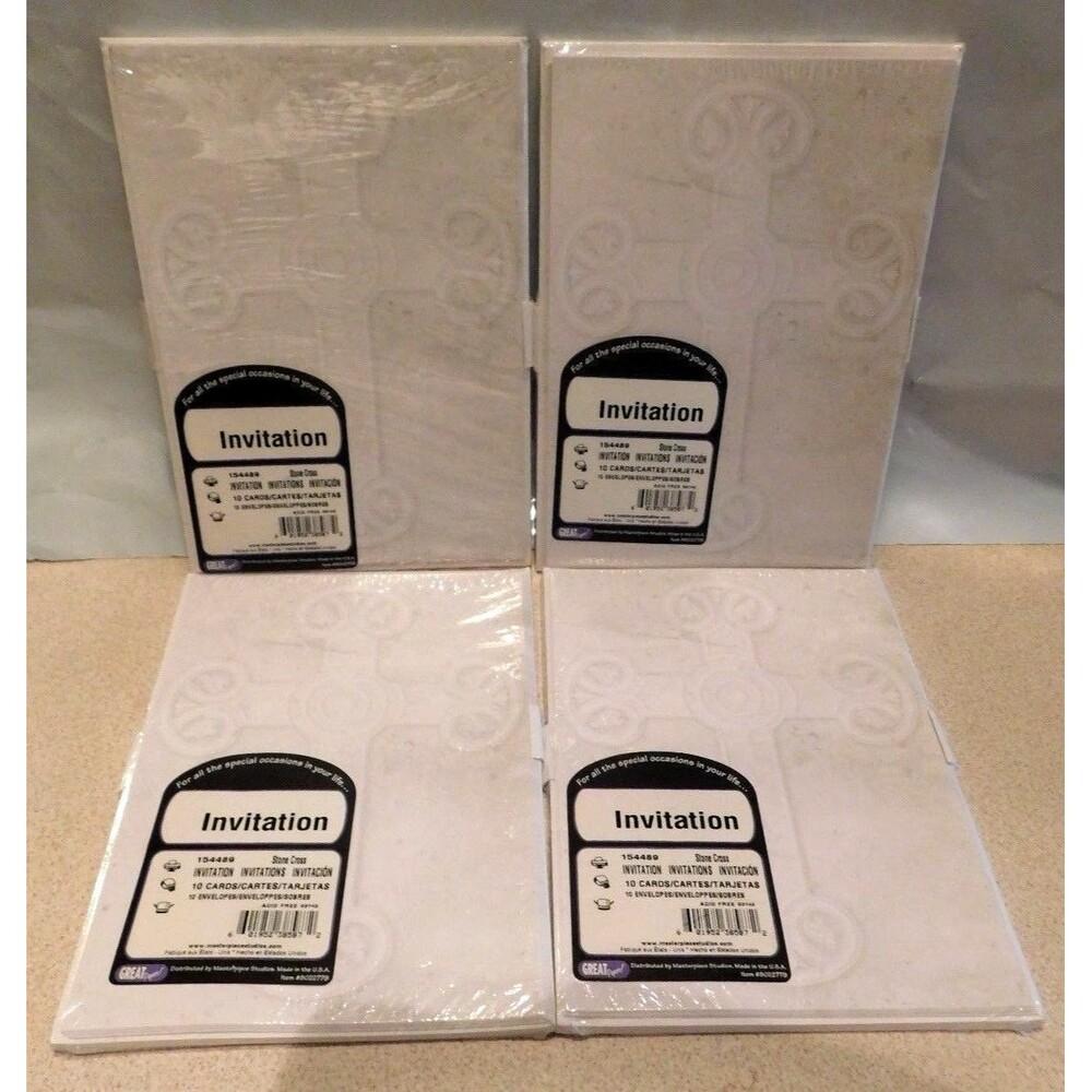 New Sealed (4) 10 Cards Easy To Print Invitation Kit 5.5" x 7.75" Stone Cross